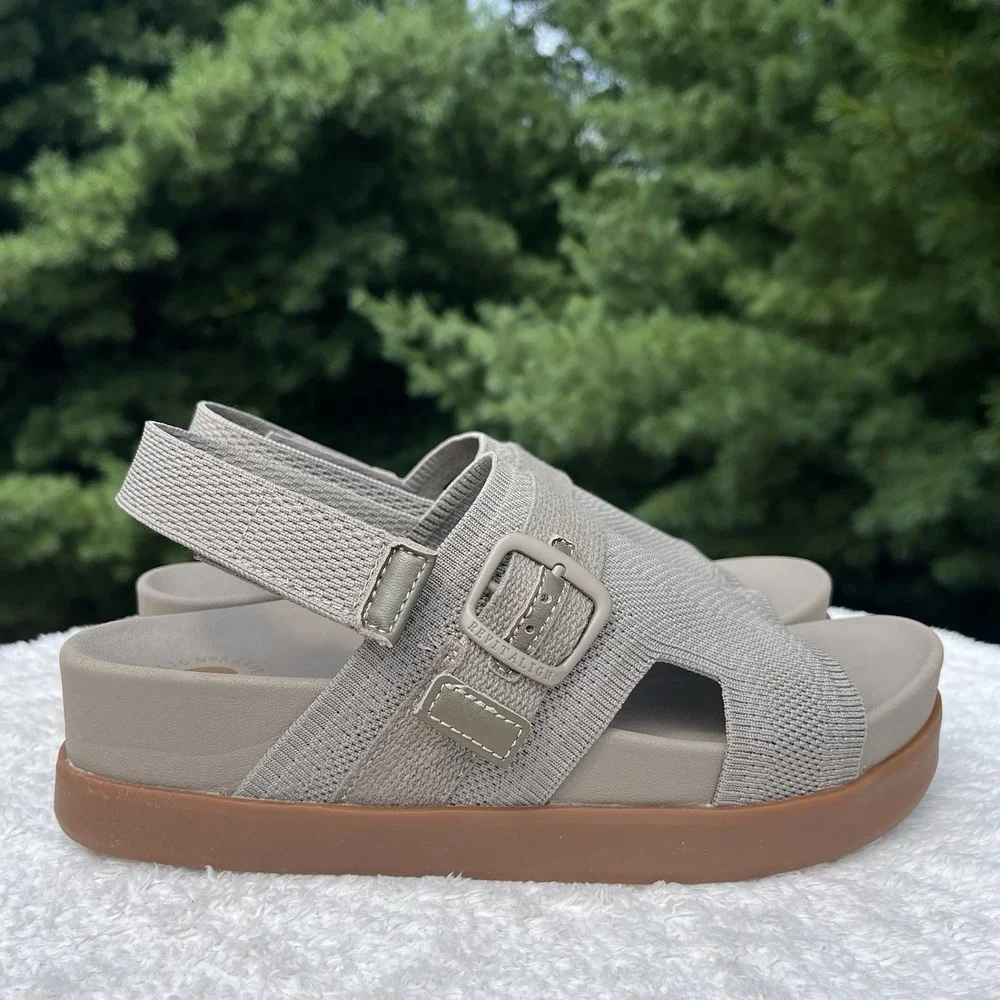 Revitalign Remi Wedge Sandal Tan Womens 8.5 Orthotic Adjustable Knit Platform